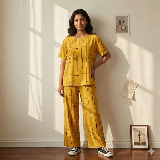 Yellow Capri Printed Night Suit
