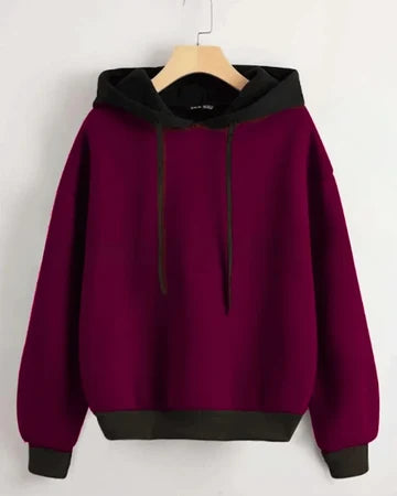 Maroon With Black Basic Kangaroo Hoodie