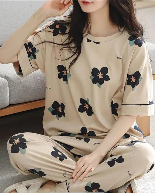 Big Flowers Printed Night Suit