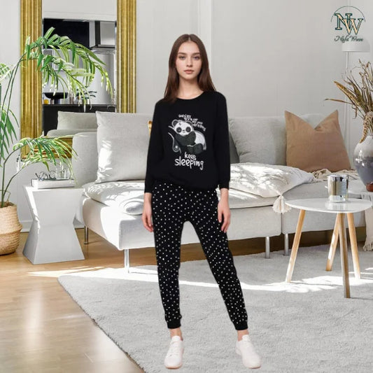 Black Never Give up Printed Night Suit