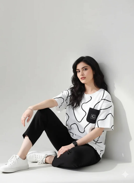 Black & White Printed Night Suit