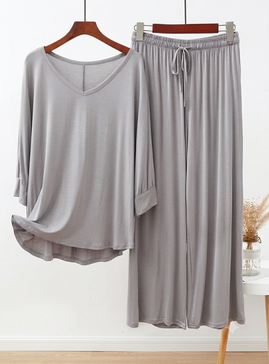 Charcoal V-Neck Plazo Night Suit