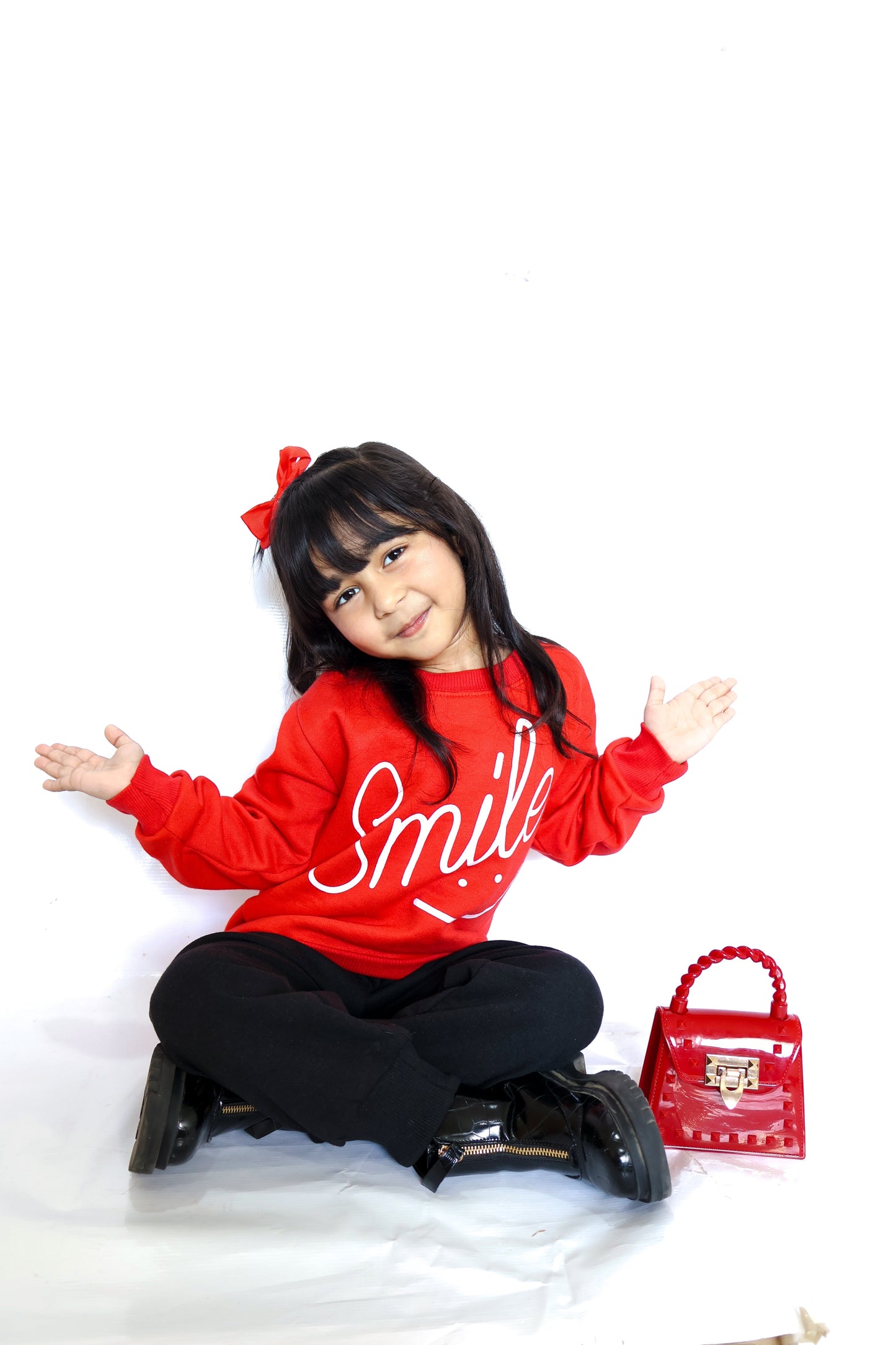 Red Smiley Printed Sweatshirt With Trouser For Kids