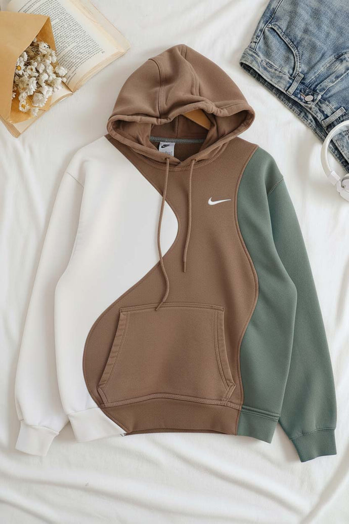 Custom Upcycled Wavy Patchwork Nike Hoodie
