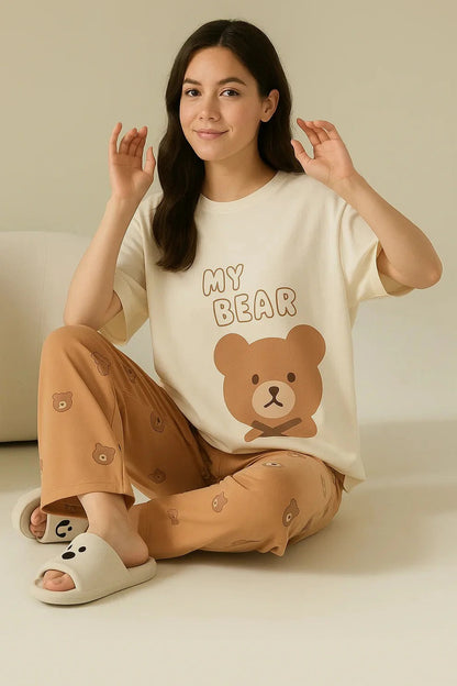 Brown Bear Printed Night Suit
