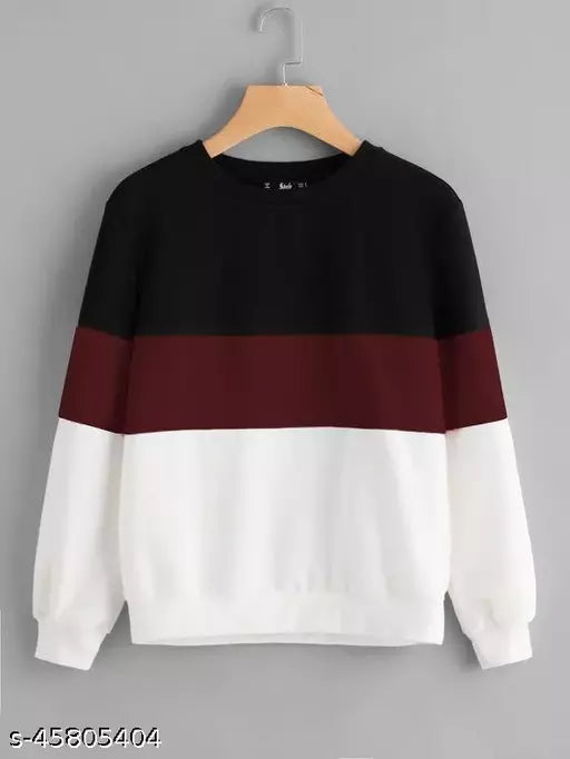 Black Maroon And White Block Sweatshirt For Women
