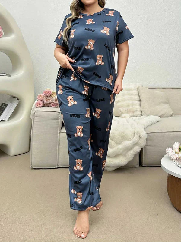 Gray Cozy Bear Printed Night Suit