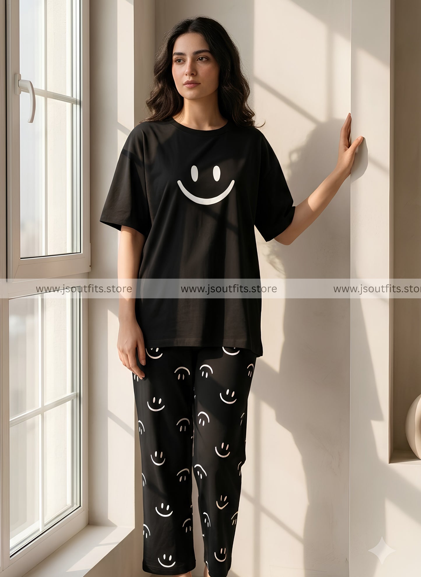 Black Smile Printed Night Suit