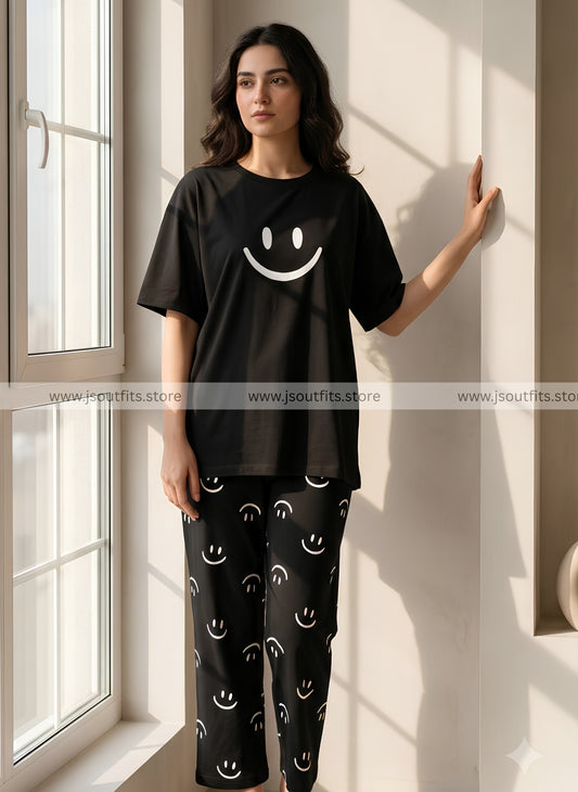 Black Smile Printed Night Suit