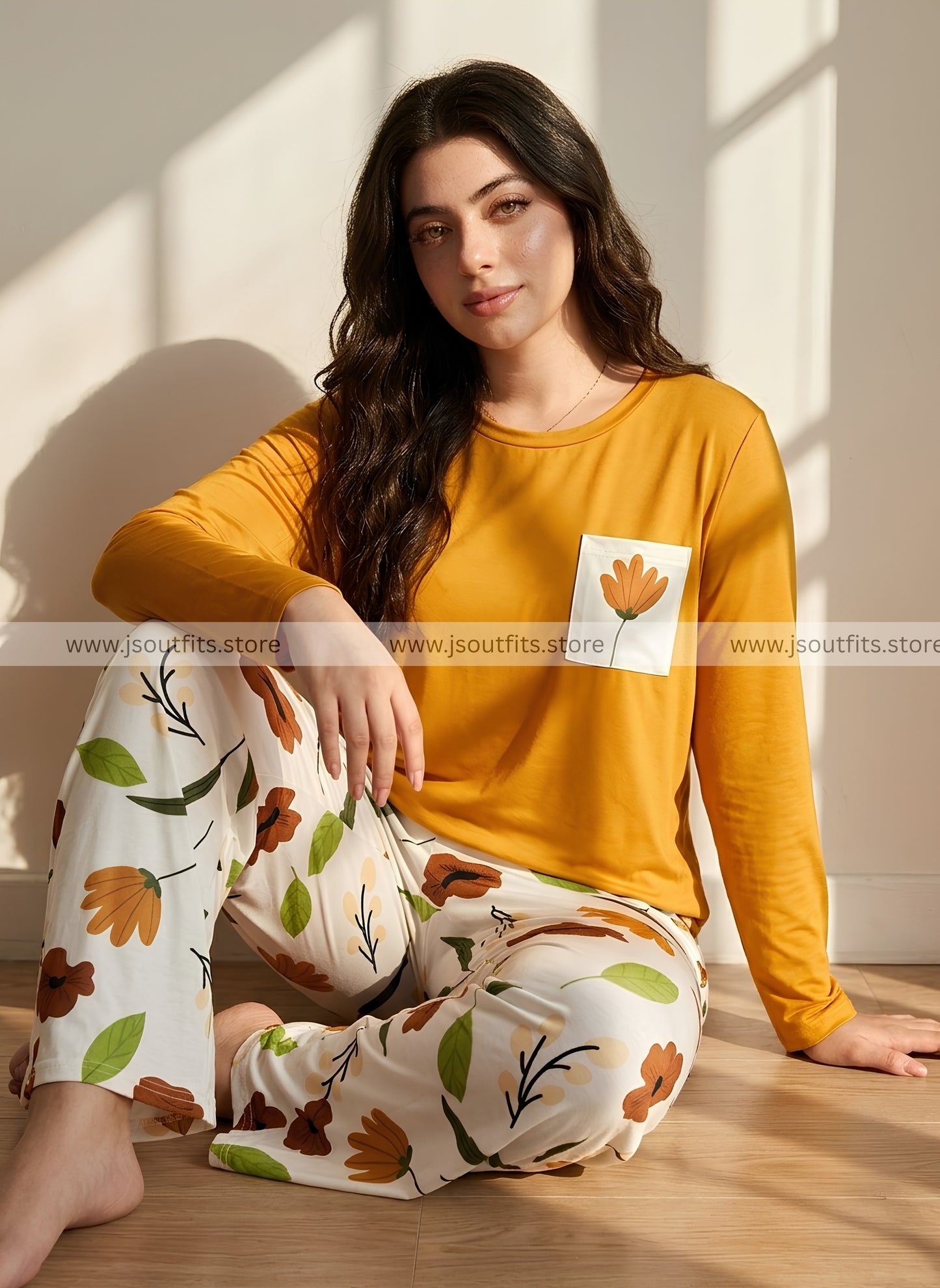 Yellow Flower Pocket Printed Night Suits