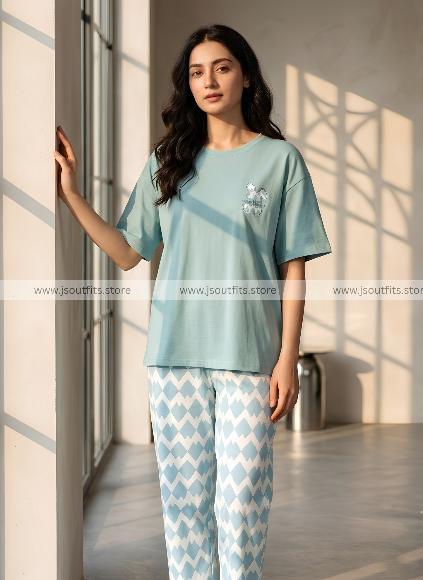 Sky Mottion Printed Night  Suit